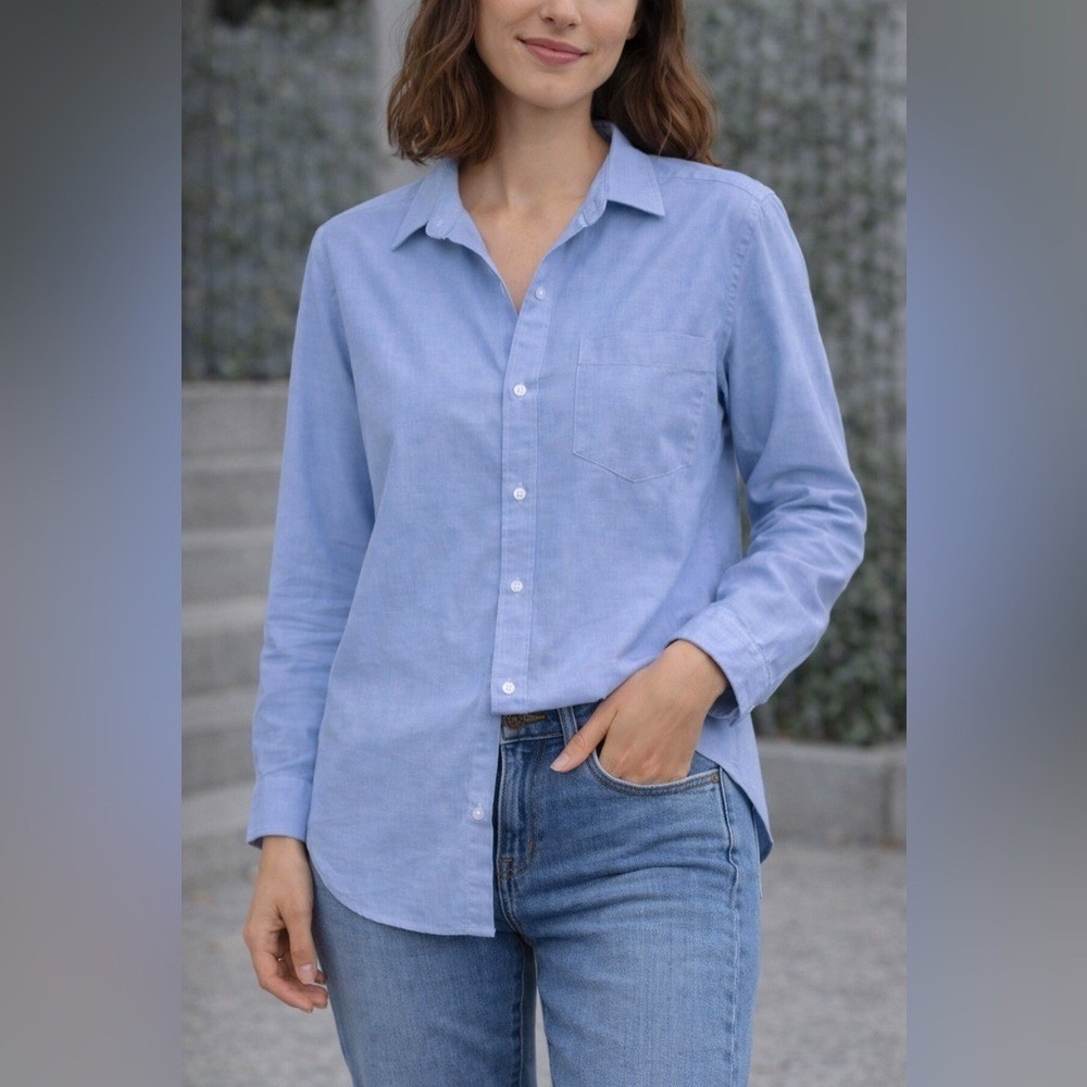 Frank & Eileen Boyfriend Cotton Button-Up Shirt Grey Oxfor NEW Sz XS